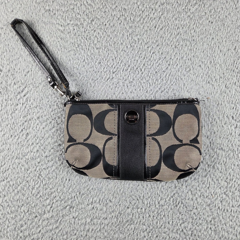 Coach Wristlet Women OS Black Signature C Jacquard Pouch Patent Leather Trim